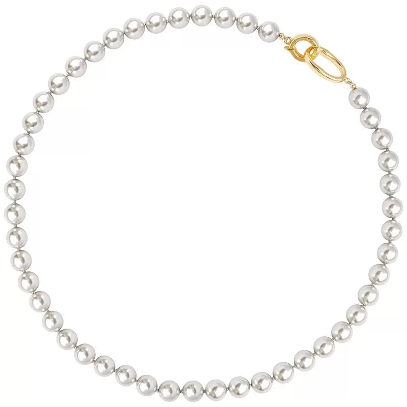 British Style Silver Gray Round Pearl Necklace for Women – Clavicle Chain Fashion Necklace