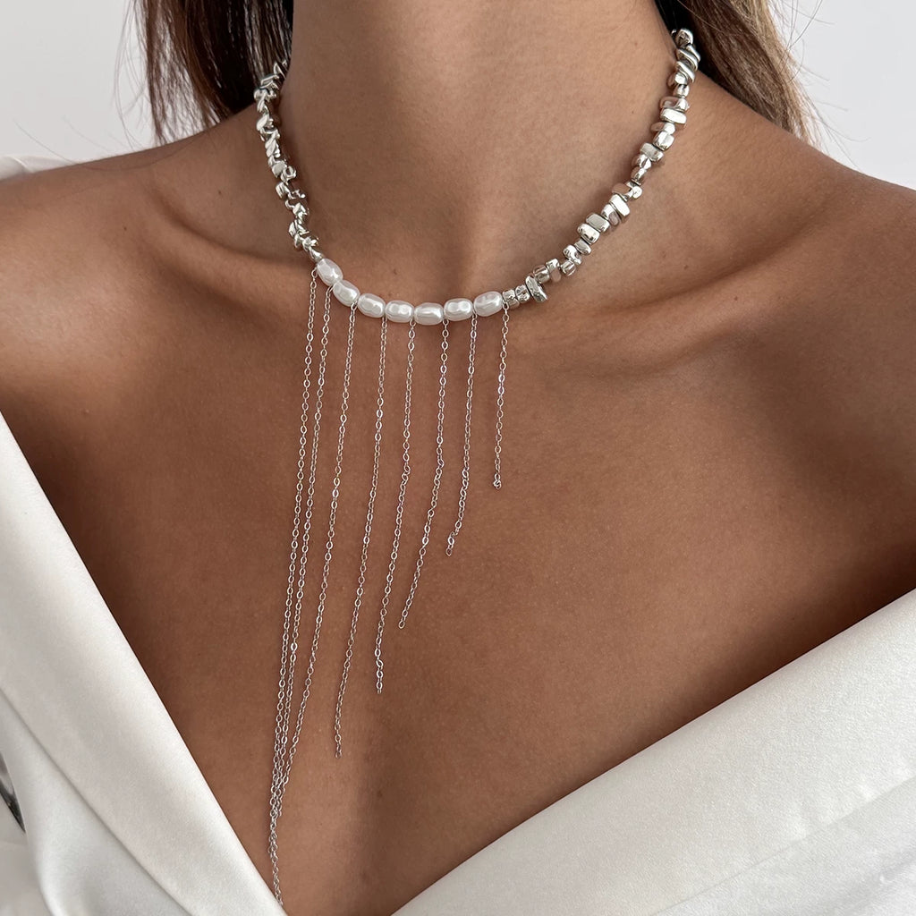 Imitation Pearl Chain Tassel Necklace for Women – Clavicle Chain Design