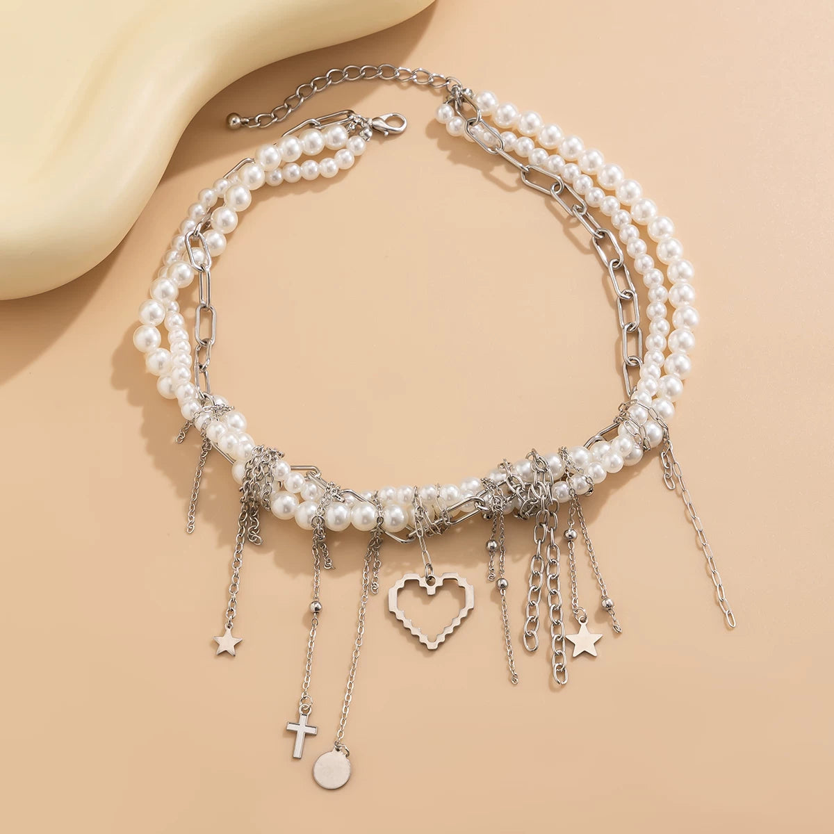 Xingyue Peach Heart Imitation Pearl Tassel Clavicle Necklace for Women – European & American Fashion Design