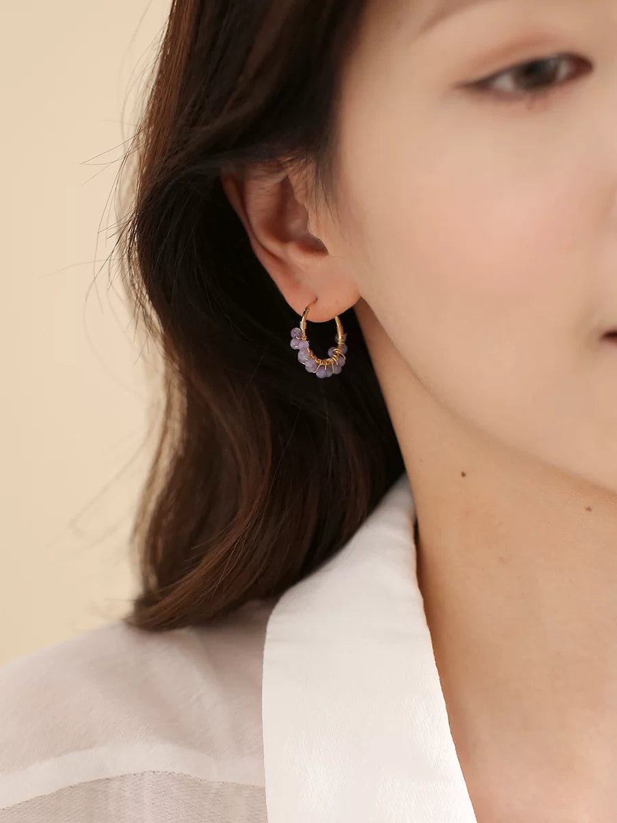 Tanzanite Hoop Earrings for Women – French Retro Palace Style Small Round Earrings