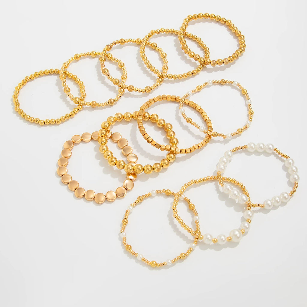 12-Piece Imitation Pearl CCB Bracelet Set for Women – European & American 2025 Summer Trendy Stacking Fashion Jewelry