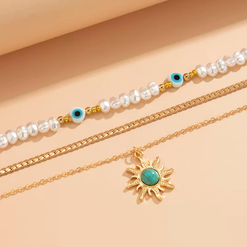 3-Piece Artificial Pearl Layered Necklace Set – European & American Retro Style