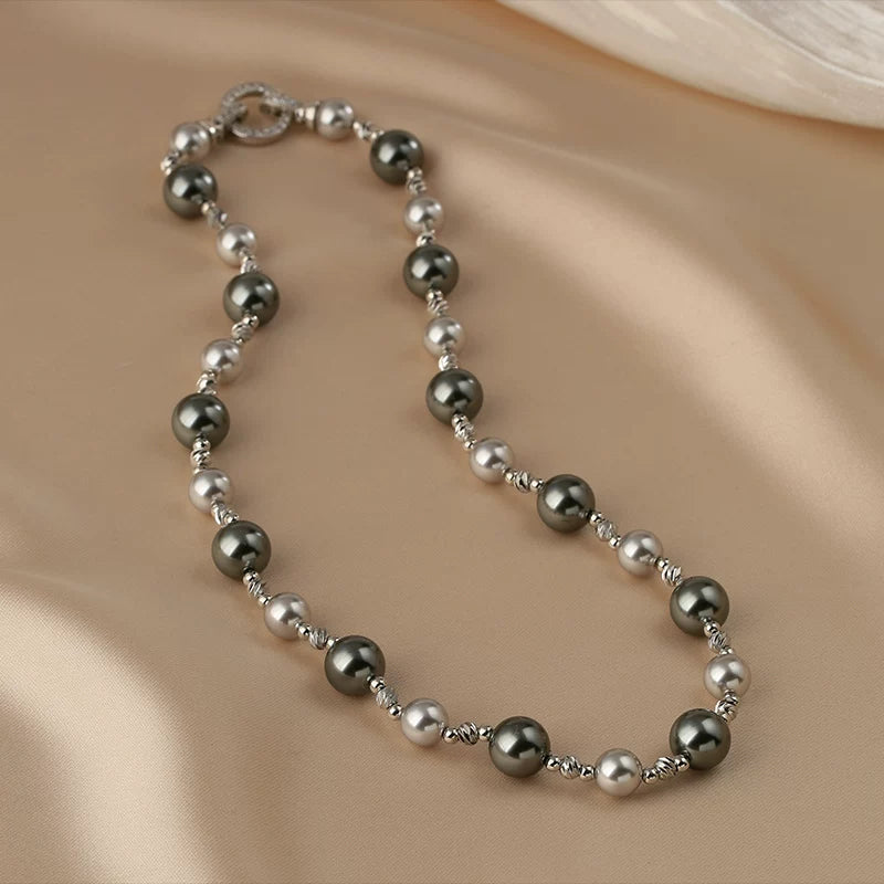 Mixed Color Pearl Hemp Rope Necklace for Women – Layered Clavicle and Sweater Chain