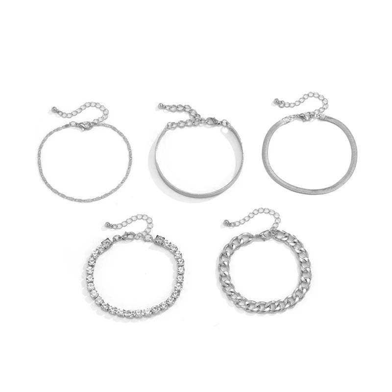 5-Piece Layered Shiny Bracelet Set for Women – European & American Minimalist Stackable Fashion Hand Jewelry