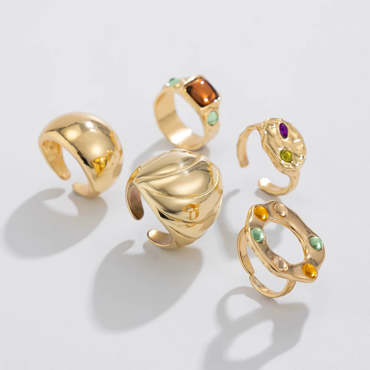 5-Piece Diamond Ring Set 2025 Summer Light Luxury Fashion Niche Design Outdoor Photo Accessories