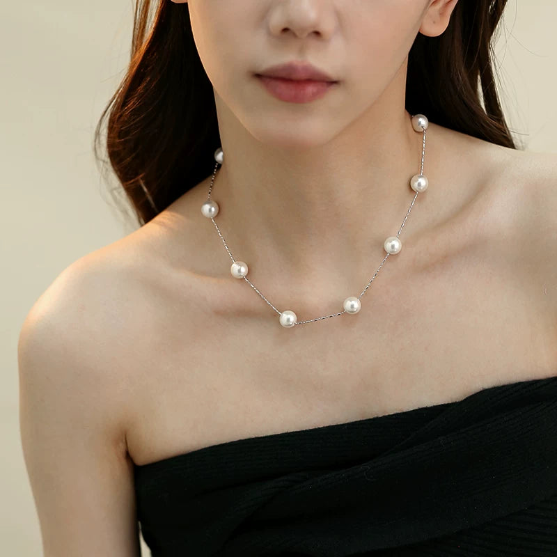 Gray Pearl Long Sweater Necklace for Women – Beaded Pearl Fashion Chain