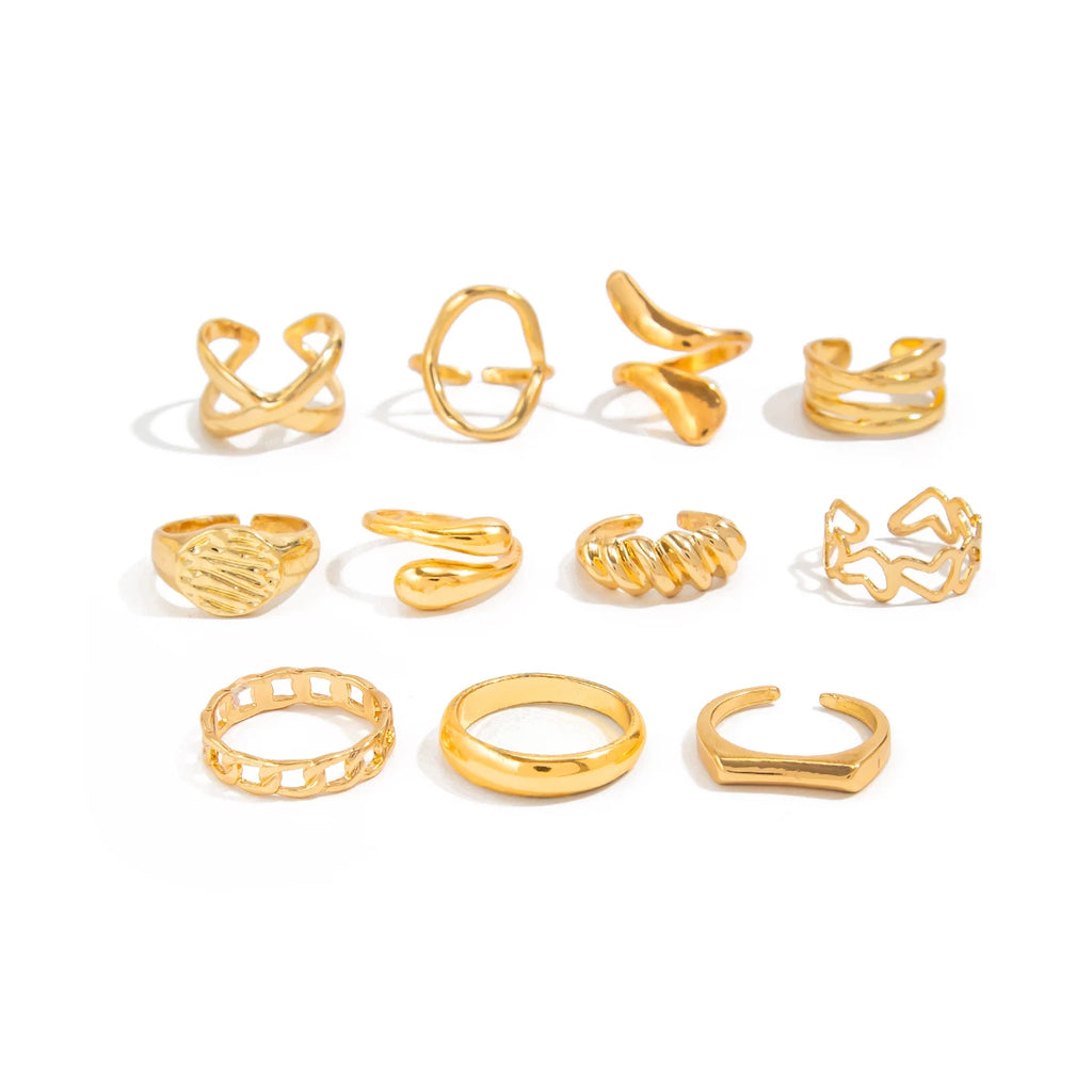 11-Piece Irregular Hollow Ring Set, Trendy, Fashionable And Versatile Accessories For Internet Celebrity Photo Shoots