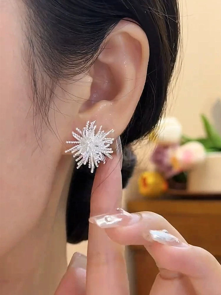 Silver Firework Earrings for Women – S925 Silver Needle Statement Fashion Earrings