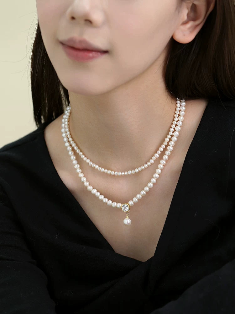 Natural Pearl Rice Bead Double Layer Necklace for Women – Vintage Style Clavicle Chain