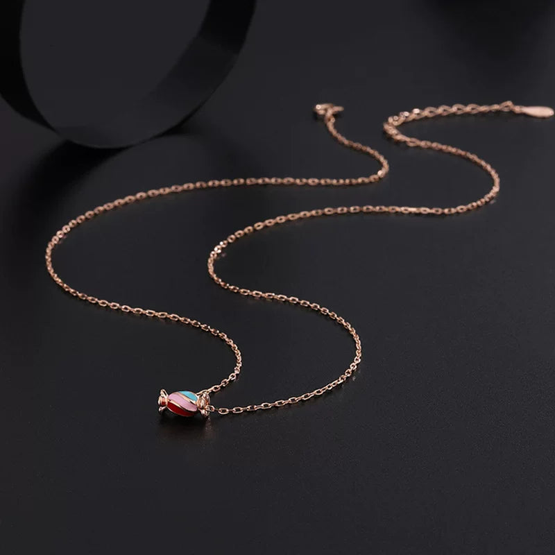 Sterling Silver Rainbow Candy Pendant Necklace for Women – Minimalist Clavicle Chain
