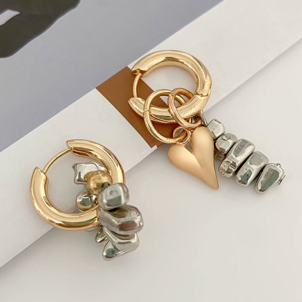 Asymmetrical CCB Peach Heart Mixed Color Earrings for Women – 2025 Summer Trendy Influencer-Inspired Fashion Ear Jewelry