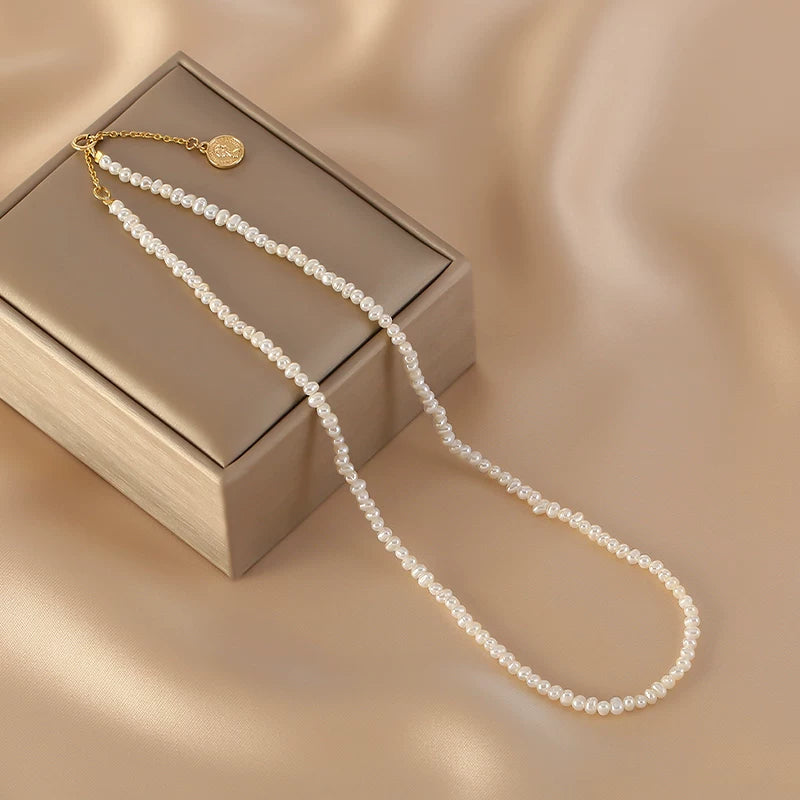 Natural Irregular Pearl Millet Bead Necklace for Women – Minimalist Clavicle Chain Fashion Necklace