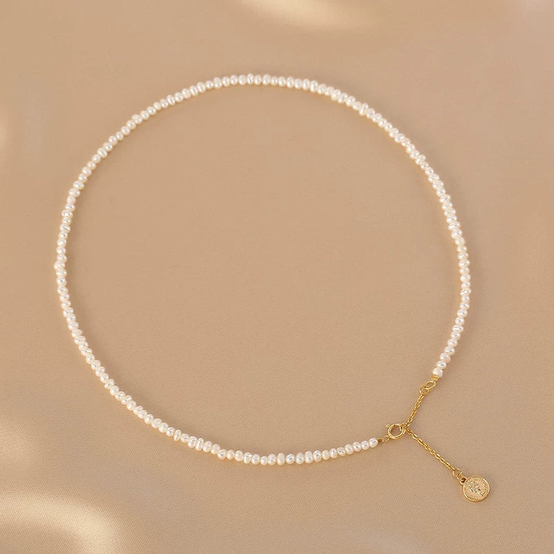 Natural Irregular Pearl Millet Bead Necklace for Women – Minimalist Clavicle Chain Fashion Necklace