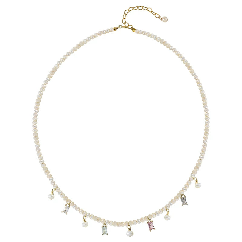 Natural Small Pearl Tassel Necklace for Women – Color Crystal Clavicle Chain Fashion Necklace