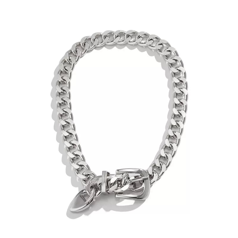 Belt Buckle Type Aluminum Tempered Women'S Necklace European And American Trendy Heavy Industry Popular Street Photography Stage Performance Annual Meeting Accessories