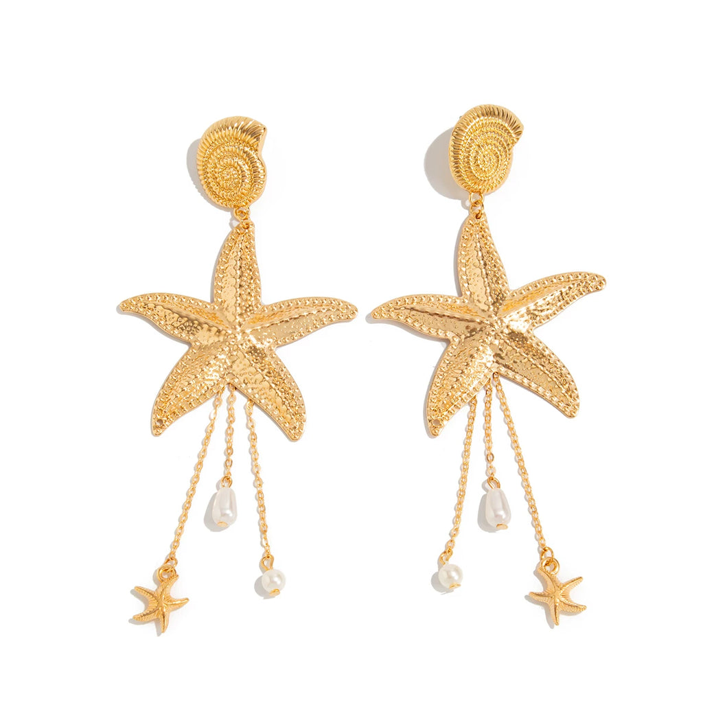 Tassel Conch & Starfish Earrings for Women – 2025 Summer Trendy Seaside Beach Vacation Fashion Jewelry