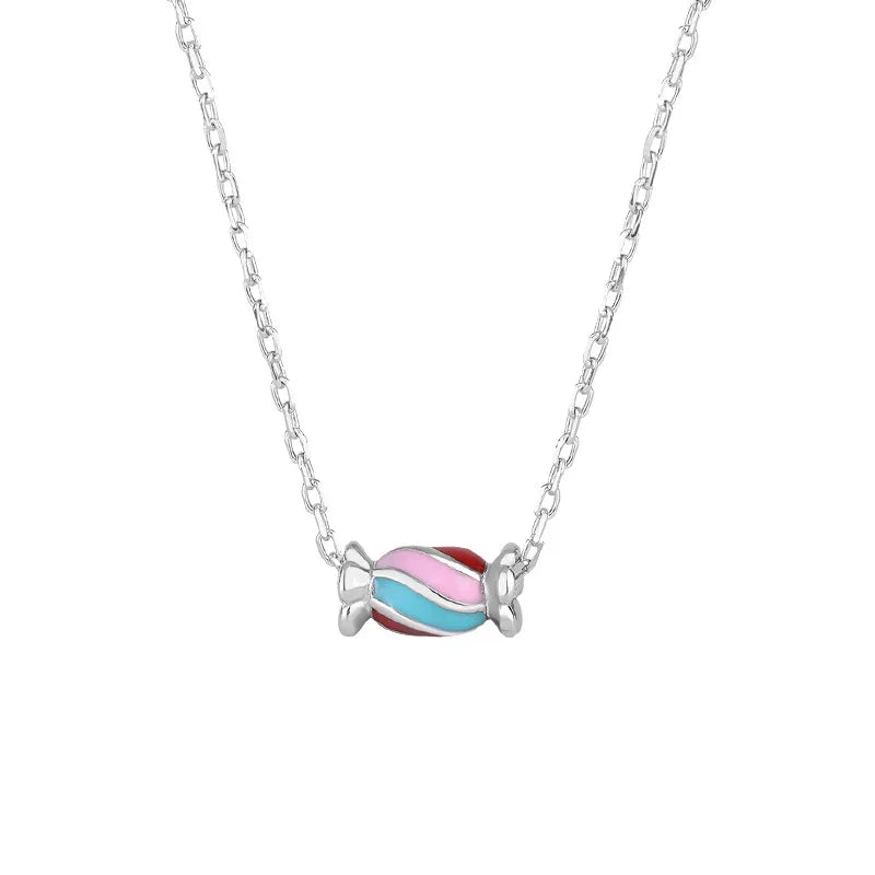 Sterling Silver Rainbow Candy Pendant Necklace for Women – Minimalist Clavicle Chain