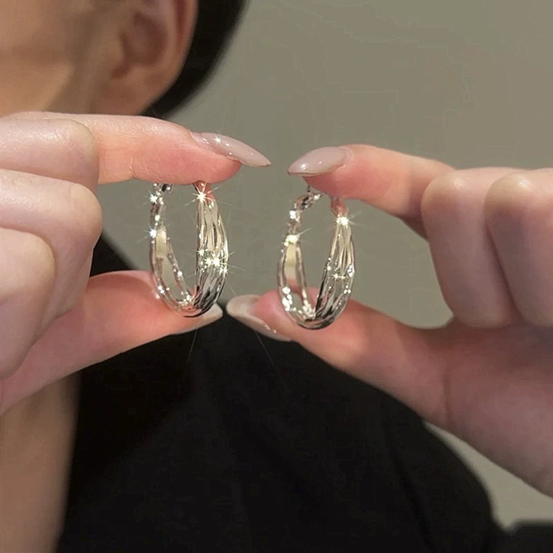 Glossy Multi-Layer Hoop Earrings for Women – Silver Needle Large Round Earrings, Gold and Silver Fashion Jewelry