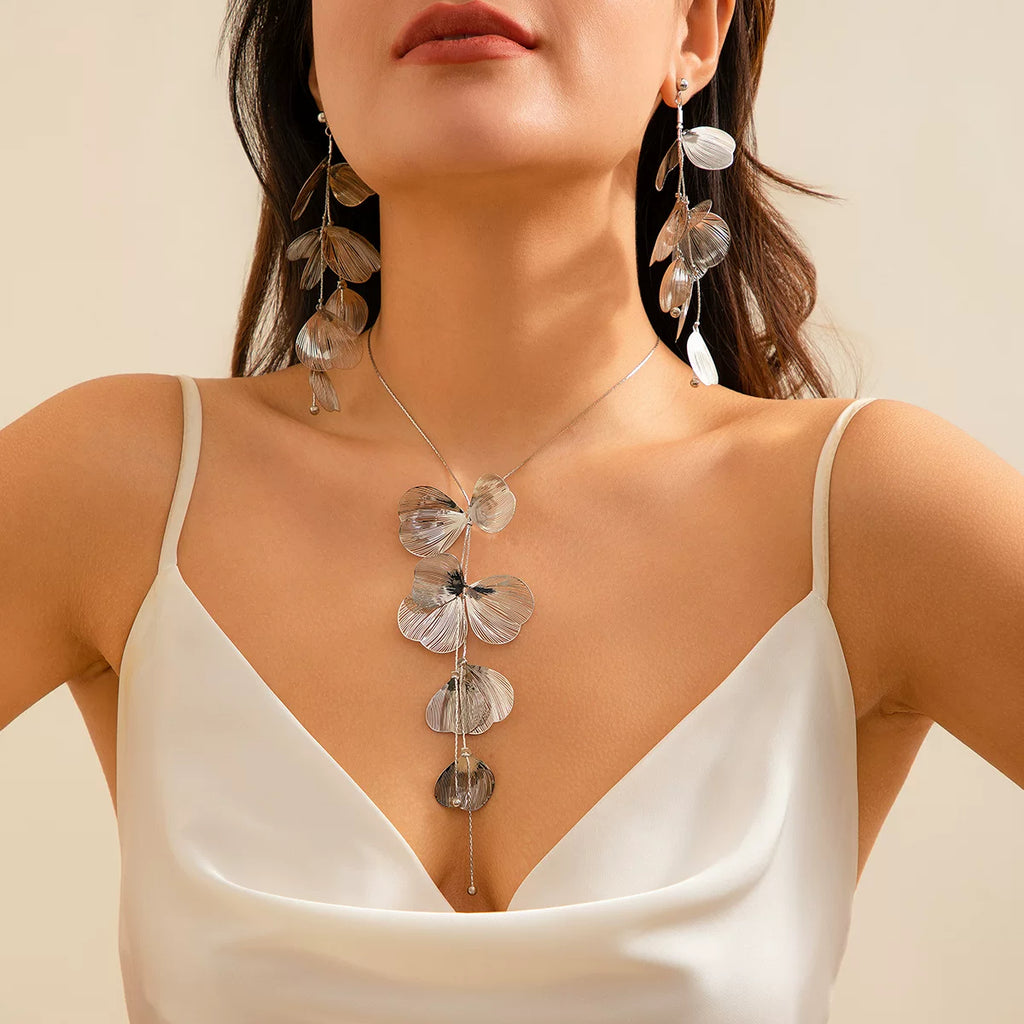 Tassel Ginkgo Leaf Gold Silk Necklace for Women – European & American 2025 Spring Trendy Niche Design Deep V Jewelry Accessory