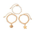 3-Piece Starfish & Scallop Imitation Pearl Bracelet Set for Women – European & American Summer Seaside Vacation Fashion Accessories