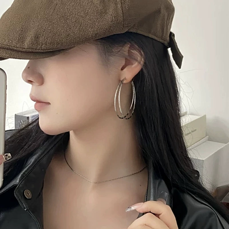 Gold-Plated Double Layer Hoop Earrings for Women – Silver Needle European and American Style Round Earrings