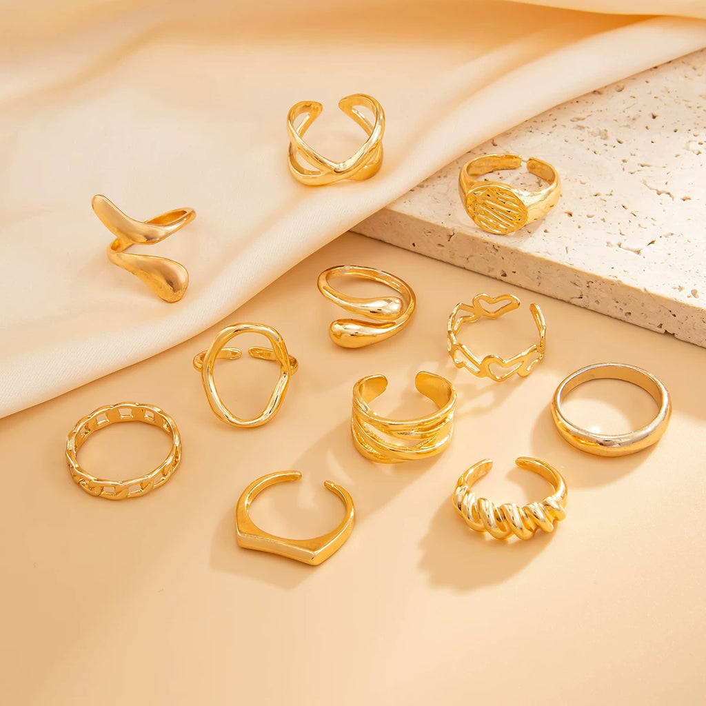 11-Piece Irregular Hollow Ring Set, Trendy, Fashionable And Versatile Accessories For Internet Celebrity Photo Shoots