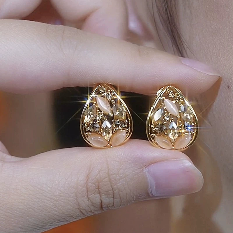 Zircon Cat’s Eye Drop Earrings for Women – Elegant Teardrop Fashion Earrings