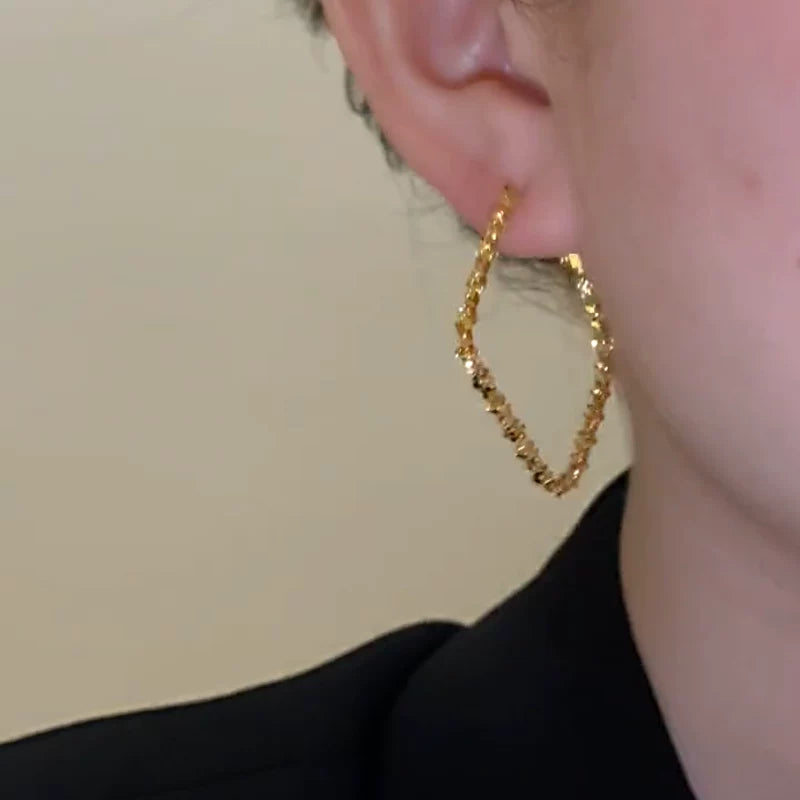 Clearance Gold-Tone Rhombus Large Hoop Earrings for Women – Geometric Fashion Jewelry Accessories