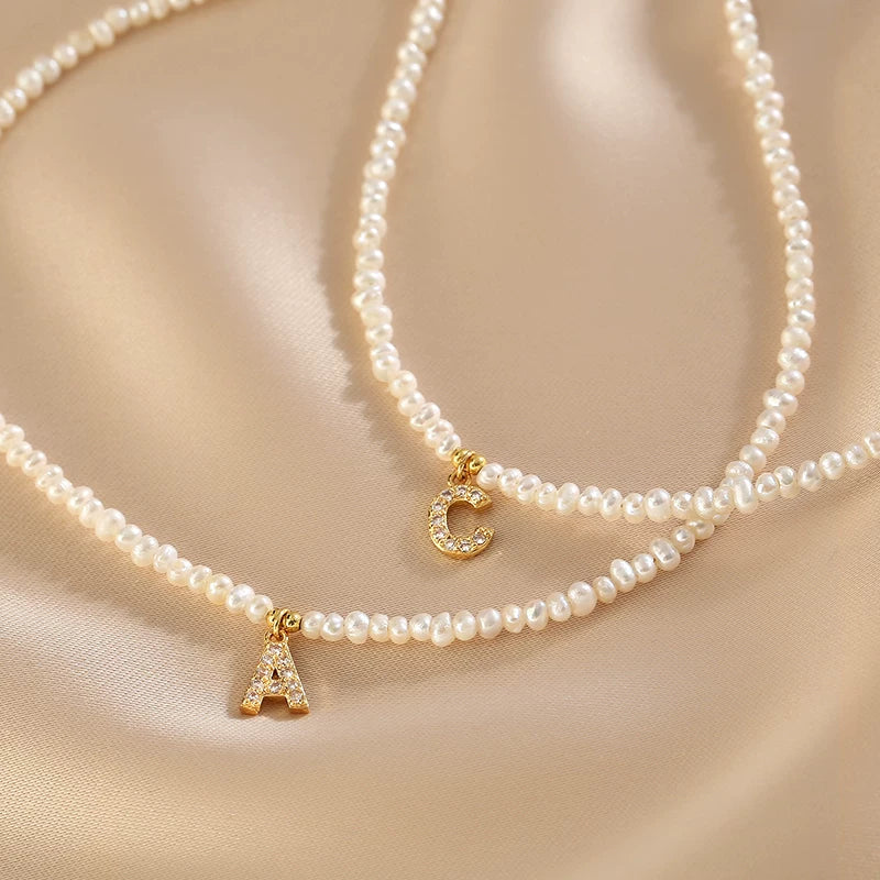 Natural Freshwater Millet Pearl Letter Clavicle Necklace for Women – Minimalist Pearl Necklace