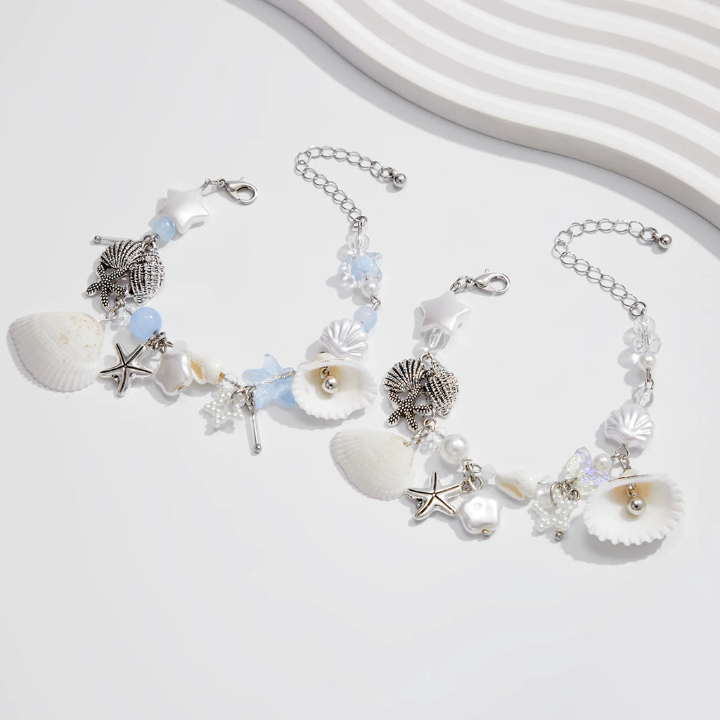 2-Piece Starfish & Scallop Shell Mix-and-Match Jewelry Set for Women – 2025 Summer Seaside Vacation Fashion Accessories