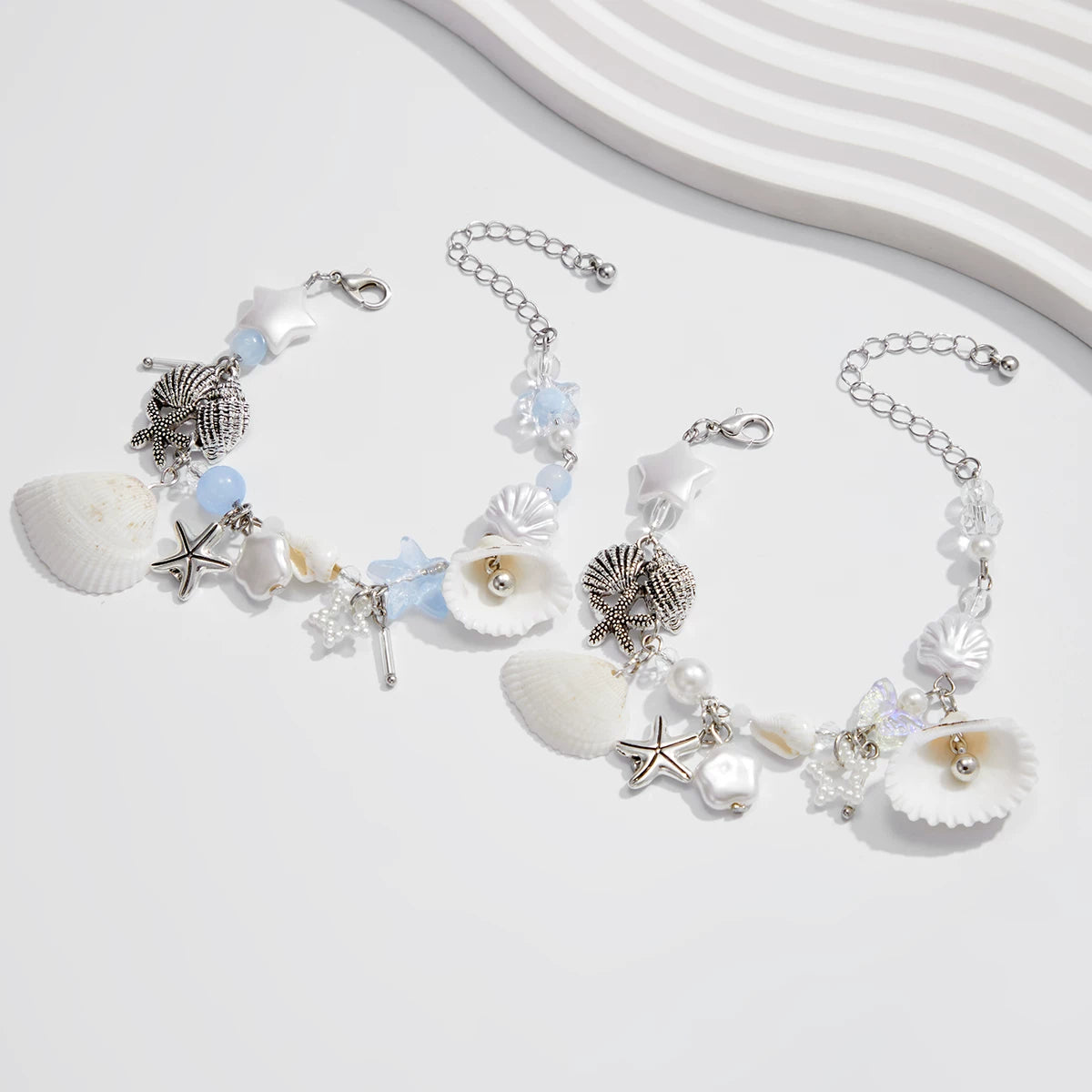 2-Piece Starfish & Scallop Shell Mix-and-Match Jewelry Set for Women – 2025 Summer Seaside Vacation Fashion Accessories