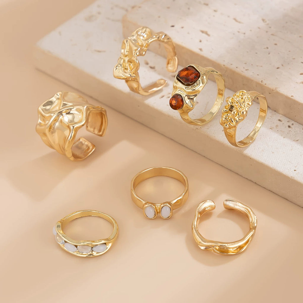 7-Piece Diamond-Set Irregular Ring Set European And American Autumn Fashion Personality Niche Design Internet Celebrity Ring Set