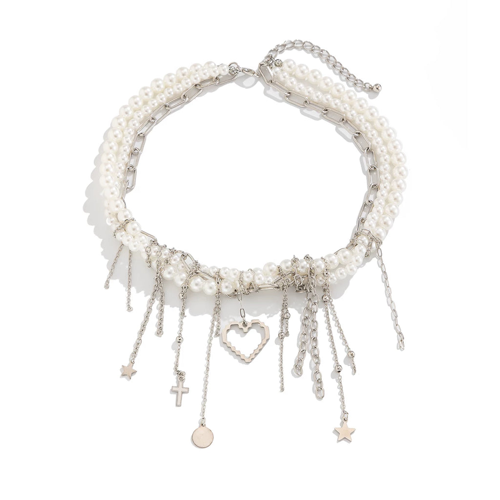 Xingyue Peach Heart Imitation Pearl Tassel Clavicle Necklace for Women – European & American Fashion Design