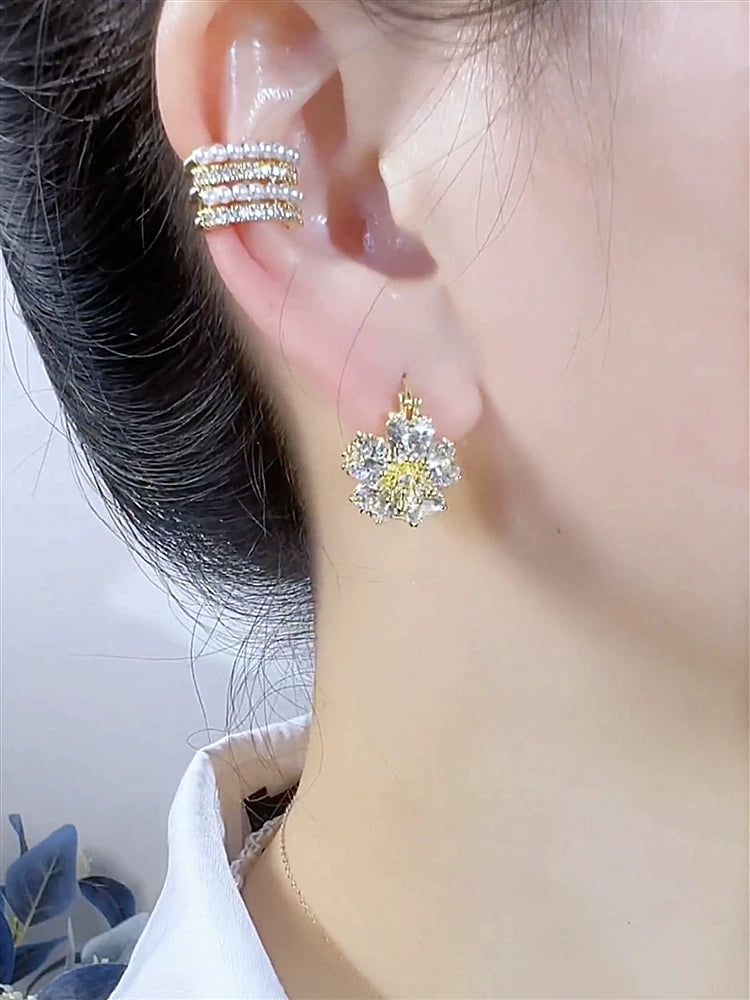 Cat Eye Zircon Flower Two-Way Earrings for Women – Ear Buckle Convertible Fashion Earrings