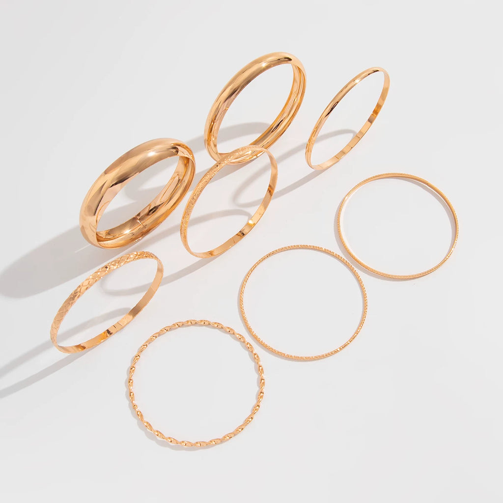8-Piece Curved Twist Bracelet Set for Women – European & American 2025 Spring Minimalist Stacking Fashion Jewelry