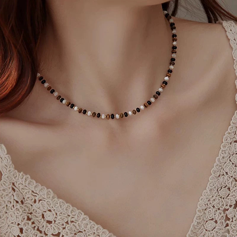 Natural Tiger Eye Stone Colorful Beaded Necklace for Women – Vintage Style Fashion Necklace