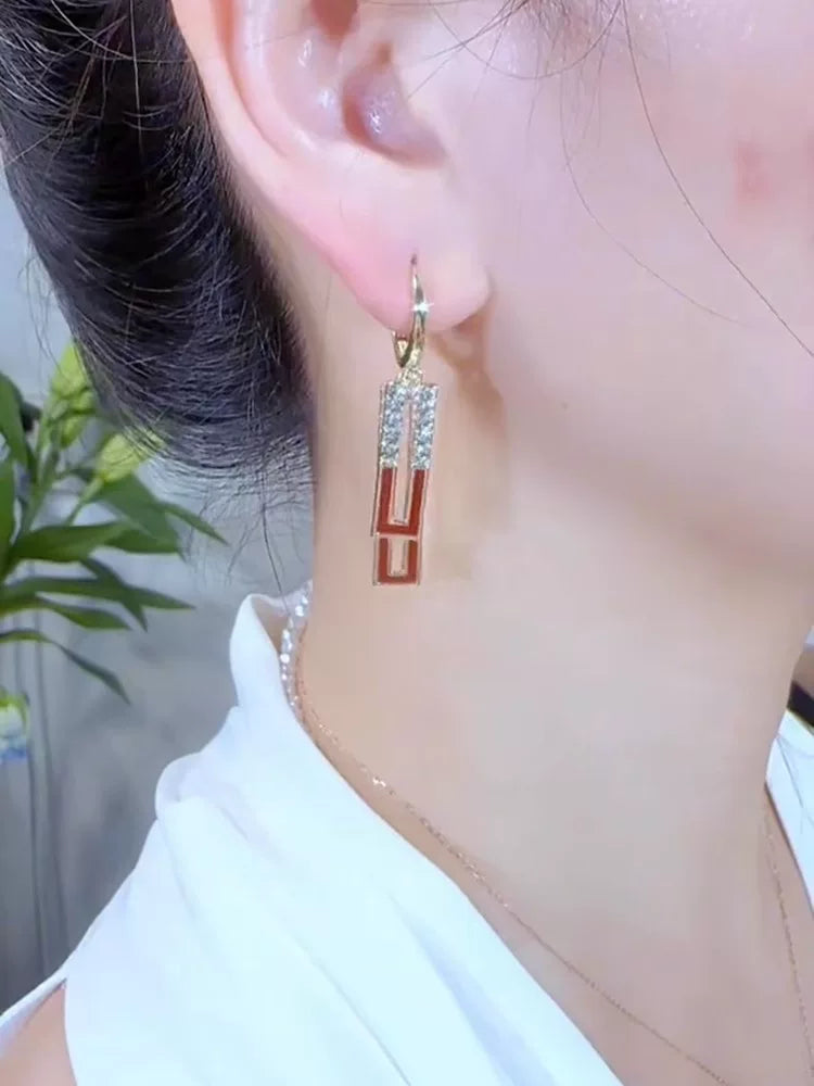 Clearance Red Enamel-Style Sparkling Earrings for Women – Gold-Tone Fashion Jewelry Accessories