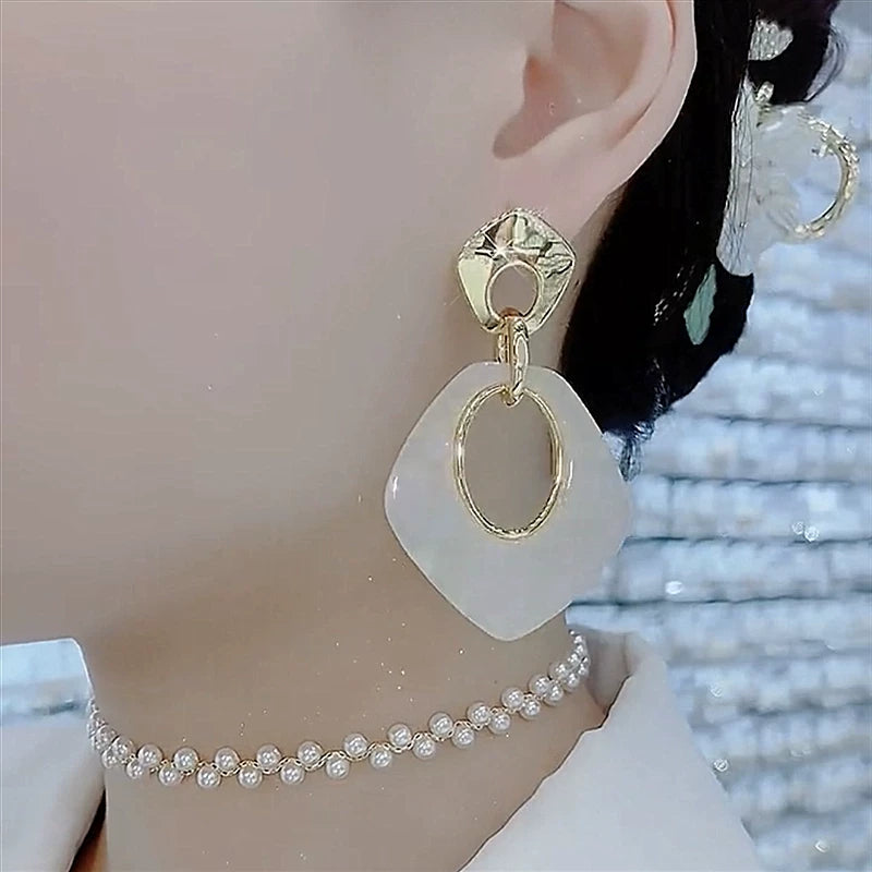 Acetate Rhombus Earrings for Women – Silver Needle Retro Hong Kong Style Fashion Earrings