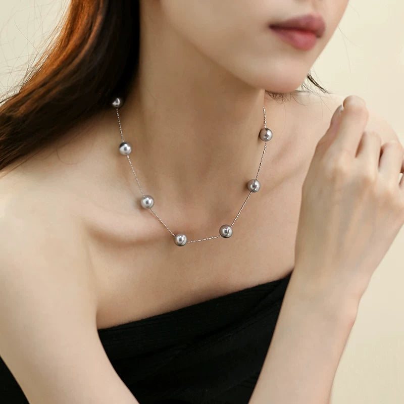 Gray Pearl Long Sweater Necklace for Women – Beaded Pearl Fashion Chain