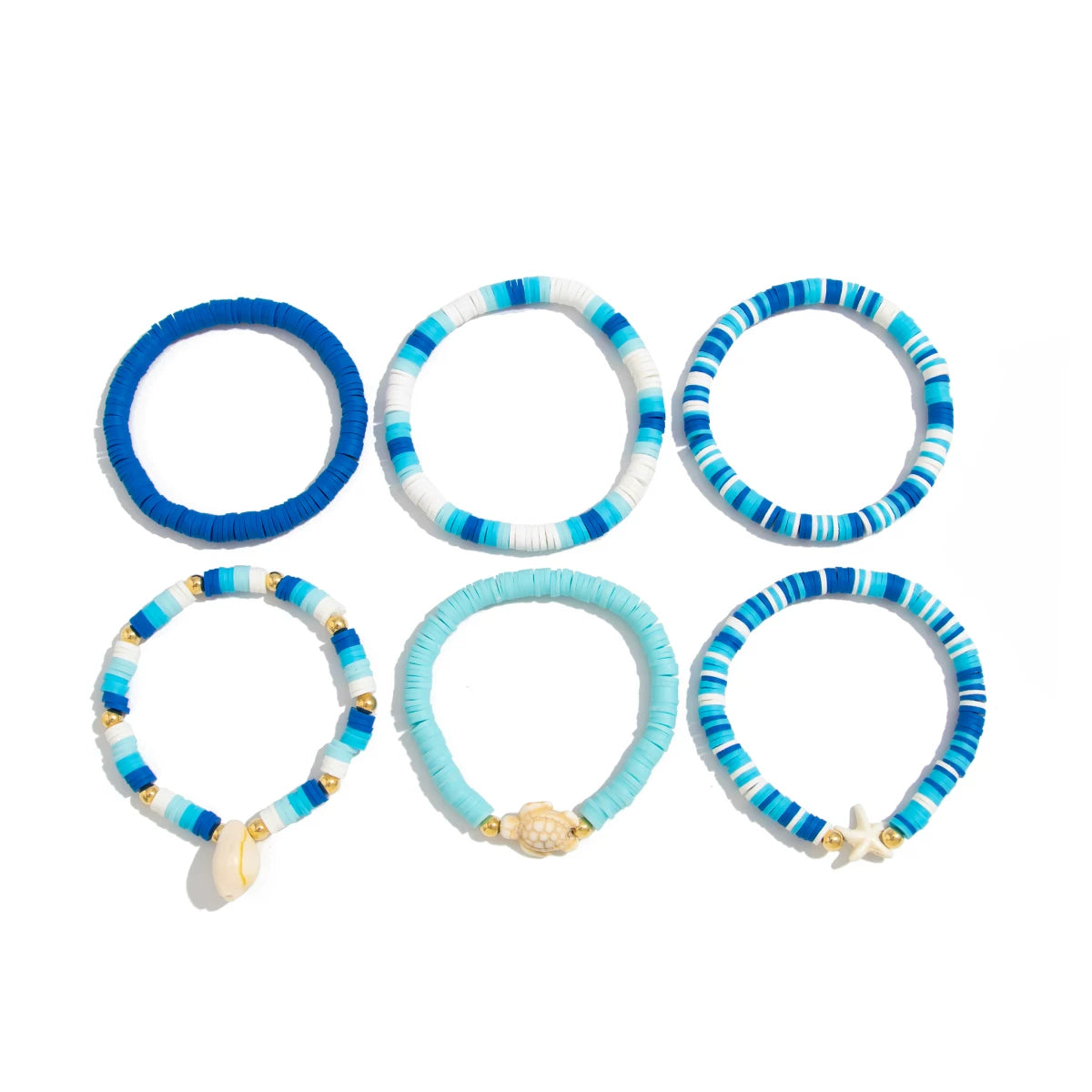 5-Piece Starfish & Shell Soft Pottery Hand Jewelry Set for Women – 2025 Summer Seaside Beach Vacation Fashion Accessories