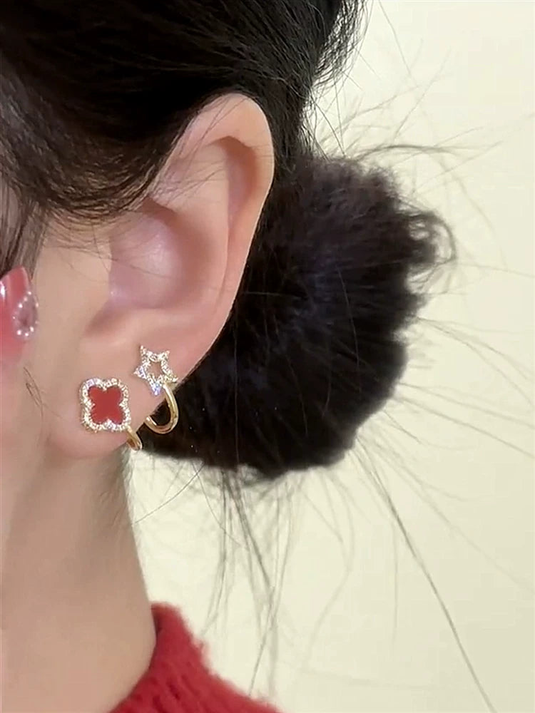 S925 Sterling Silver Needle Red Flower Earrings for Women – Lightweight Floral Fashion Earrings