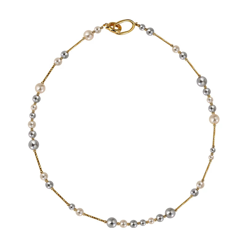 Mixed Color Round Pearl Sweater Necklace for Women – 14K Gold-Filled Long Chain Necklace