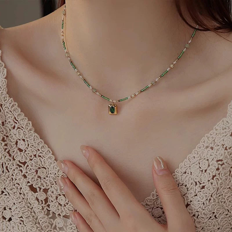 Colorful Zircon Beaded Necklace for Women – Minimalist Clavicle Chain Fashion Necklace