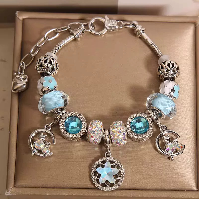 French-Style Blue Glass Bead Five-Pointed Star Bracelet for Women – Minimalist Retro Fashion Charm Jewelry