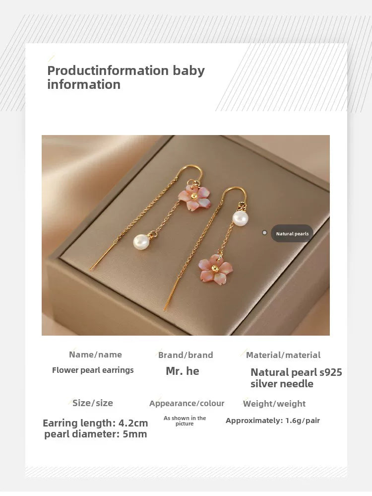 Natural Freshwater Pearl Long Flower Earrings for Women – Retro Style Drop Fashion Earrings