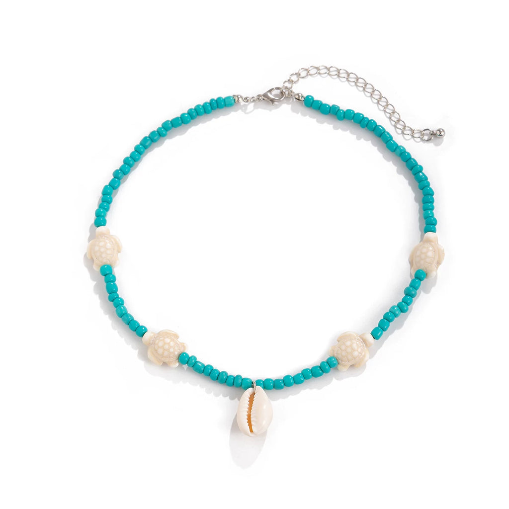 Antique Starfish & Turtle Shell Pendant Rice Bead Necklace for Women – Clavicle Chain Design