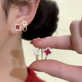 S925 Sterling Silver Needle Red Flower Earrings for Women – Lightweight Floral Fashion Earrings