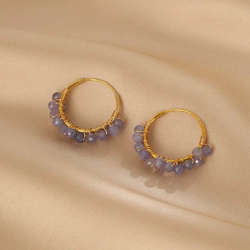 Tanzanite Hoop Earrings for Women – French Retro Palace Style Small Round Earrings