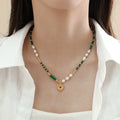Natural Pearl Green Crystal Beaded Clavicle Necklace for Women – Spliced Bead Necklace