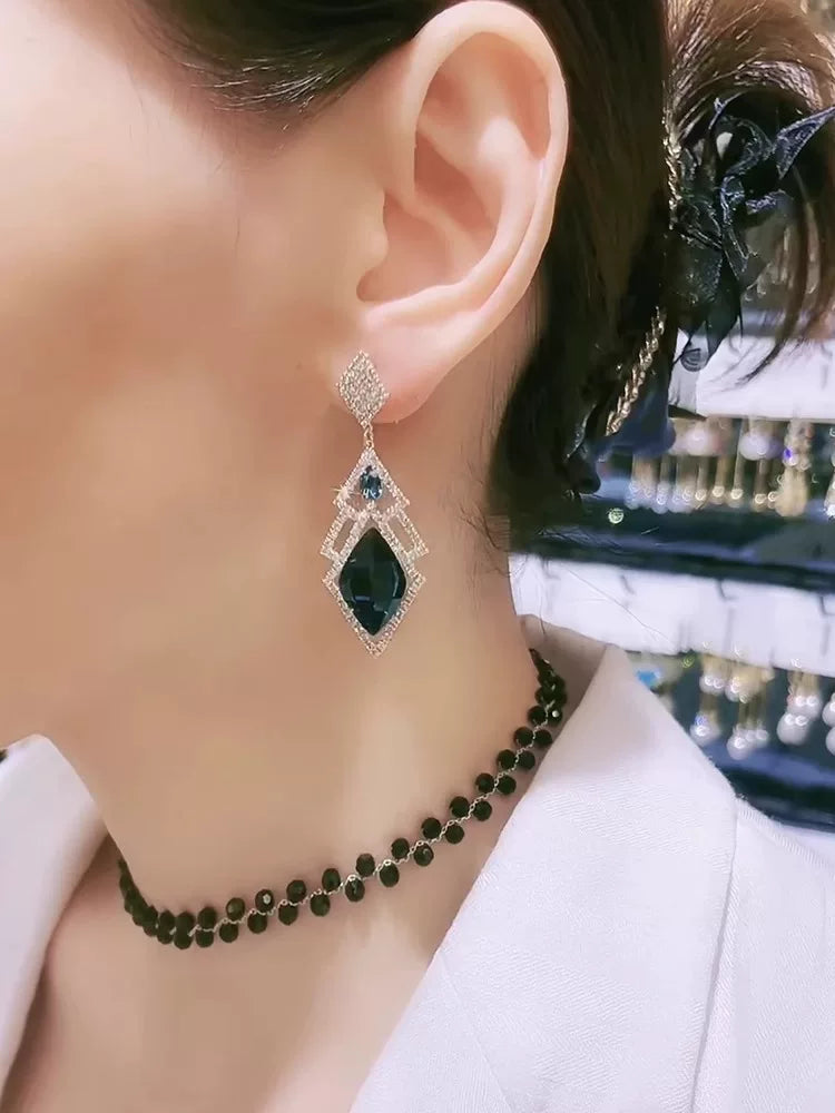 Clearance Blue Rhombus Earrings for Women – Elegant Geometric Fashion Jewelry Accessories